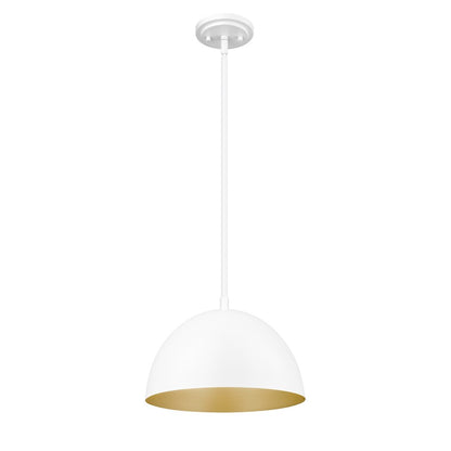 Z-Lite Vega 1 Light 12" Pendant, Matte White/Matte White/Gold