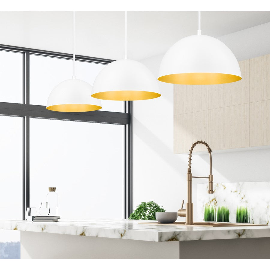 Z-Lite Vega 1 Light 16" Pendant, Matte White/Matte White/Gold