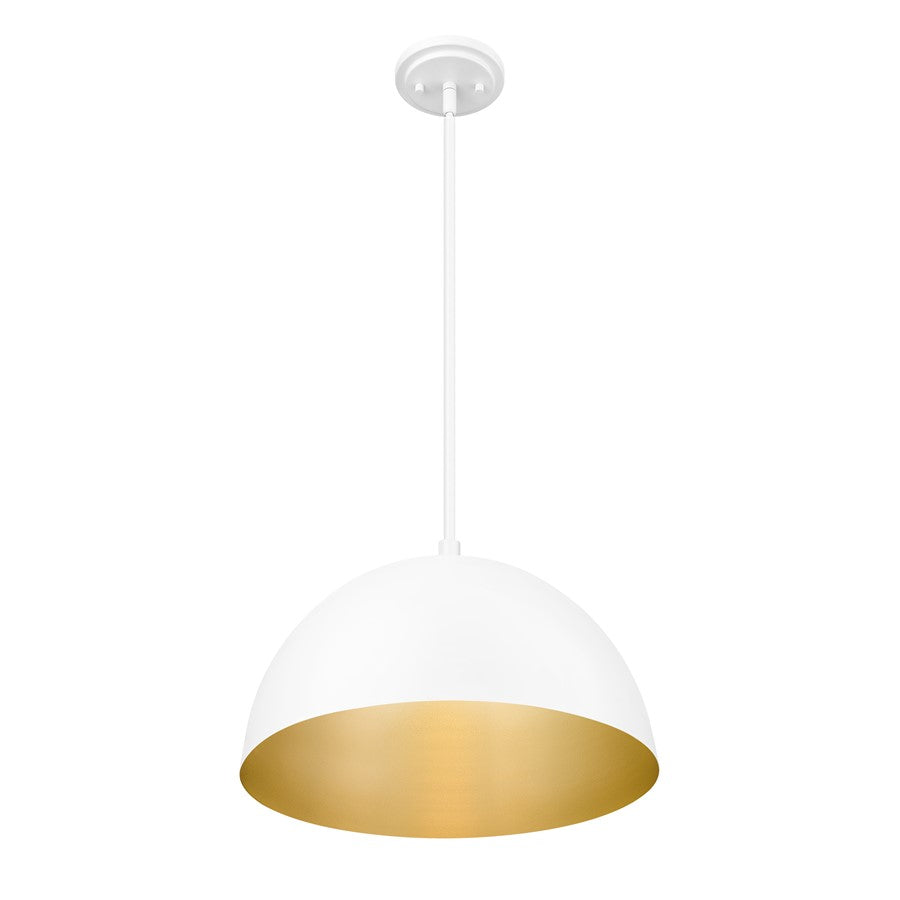 Z-Lite Vega 1 Light 16" Pendant, Matte White/Matte White/Gold