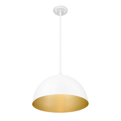 Z-Lite Vega 1 Light 16" Pendant, Matte White/Matte White/Gold
