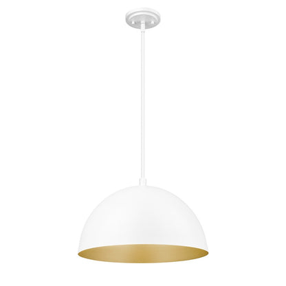 Z-Lite Vega 1 Light 16" Pendant, Matte White/Matte White/Gold