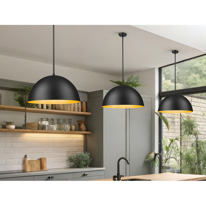 Z-Lite Vega 3 Light 24" Pendant, Matte Black/Matte Black/Gold