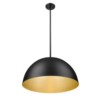 Z-Lite Vega 3 Light 24" Pendant, Matte Black/Matte Black/Gold