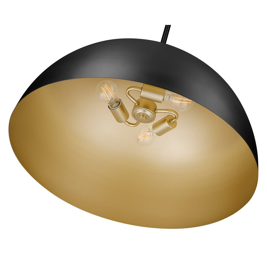 Z-Lite Vega 3 Light 24" Pendant, Matte Black/Matte Black/Gold
