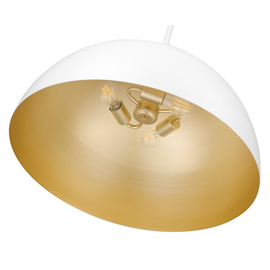 Z-Lite Vega 3 Light 24" Pendant, Matte White/Matte White/Gold