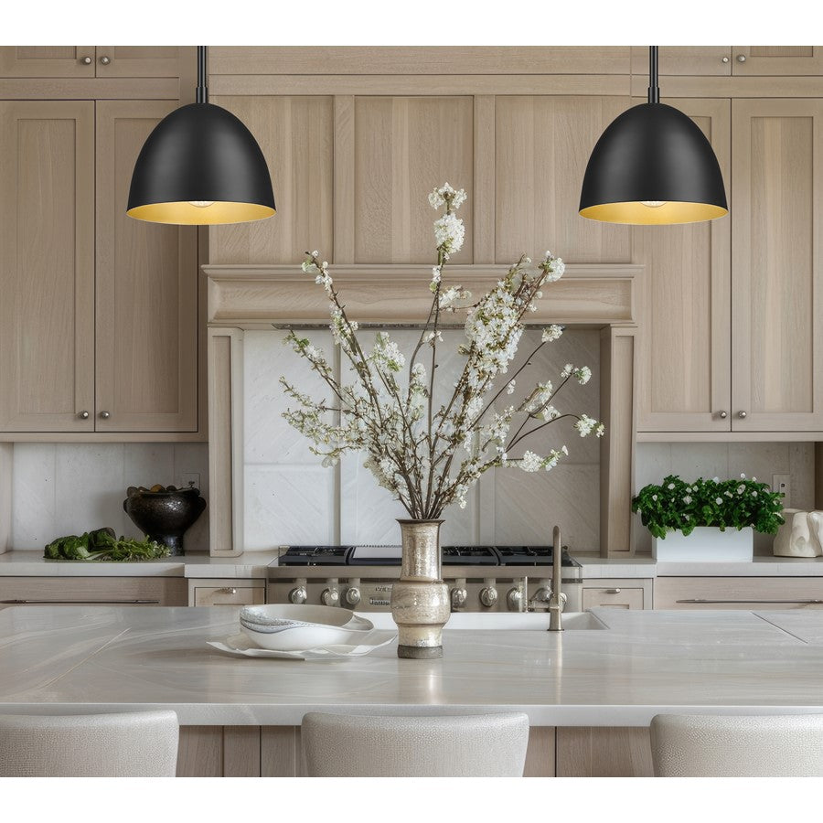 Z-Lite Vega 1 Light 8" Pendant, Matte Black/Matte Black/Gold