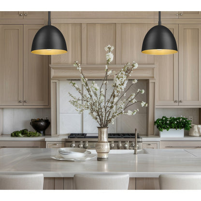 Z-Lite Vega 1 Light 8" Pendant, Matte Black/Matte Black/Gold