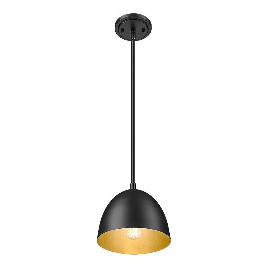 Z-Lite Vega 1 Light 8" Pendant, Matte Black/Matte Black/Gold