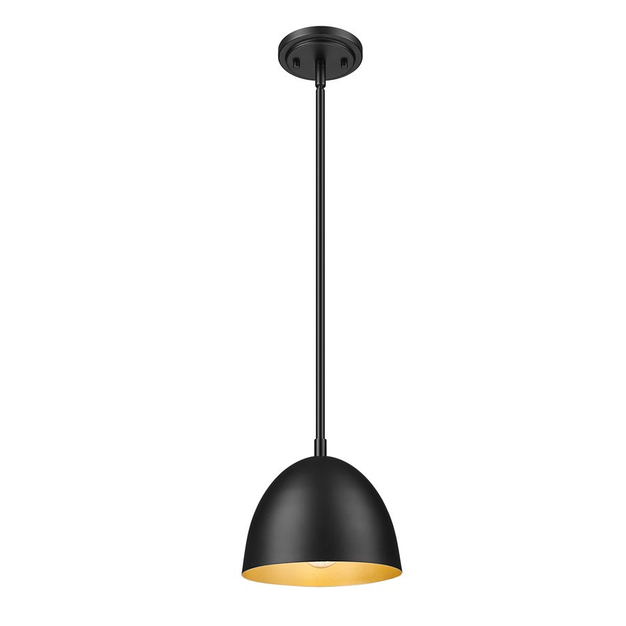 Z-Lite Vega 1 Light 8" Pendant, Matte Black/Matte Black/Gold