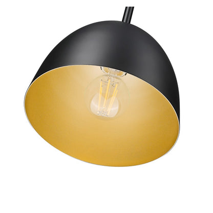Z-Lite Vega 1 Light 8" Pendant, Matte Black/Matte Black/Gold