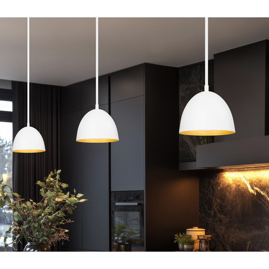 Z-Lite Vega 1 Light 8" Pendant, Matte White/Matte White/Gold