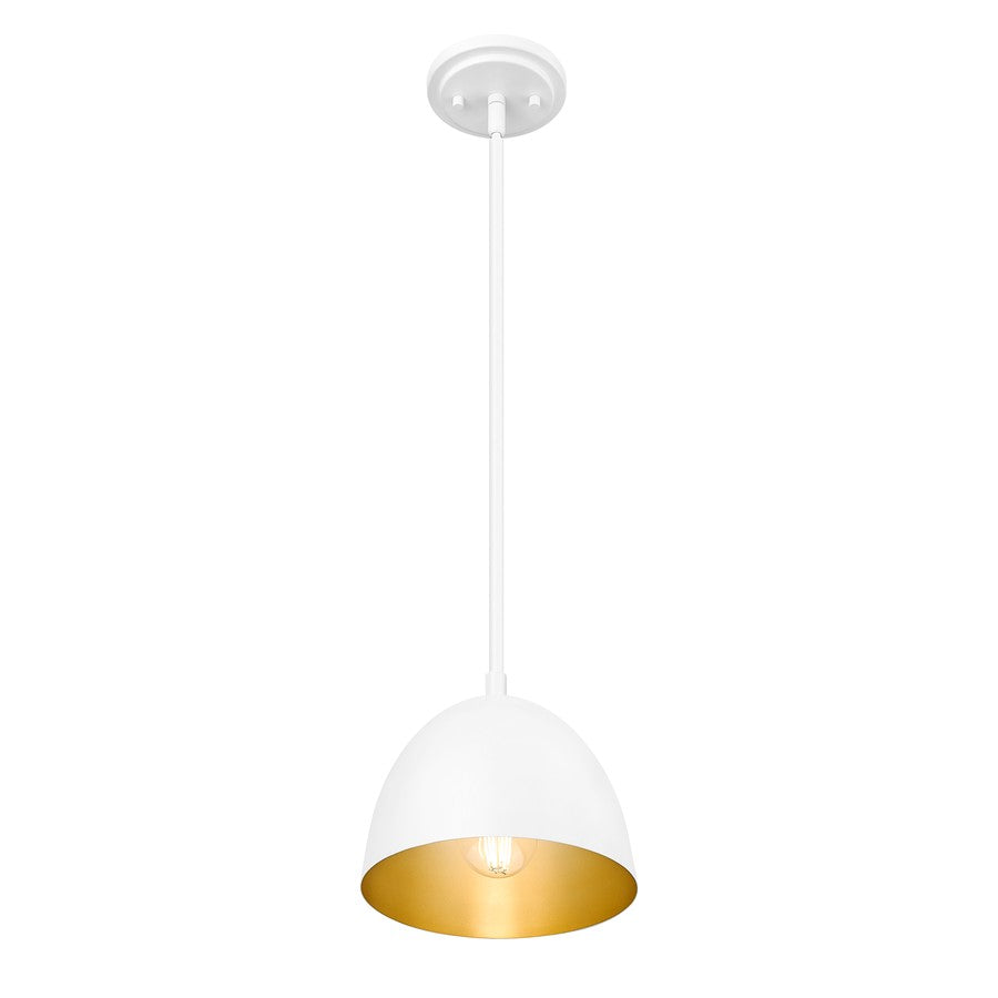 Z-Lite Vega 1 Light 8" Pendant, Matte White/Matte White/Gold