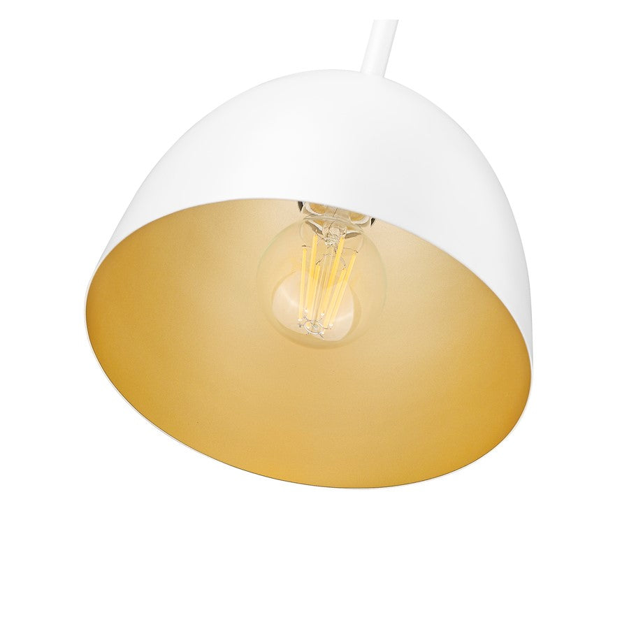 Z-Lite Vega 1 Light 8" Pendant, Matte White/Matte White/Gold