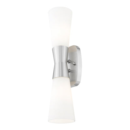 Z-Lite Emrys 2 Light 18" Wall Sconce, Brushed Nickel/White Opal