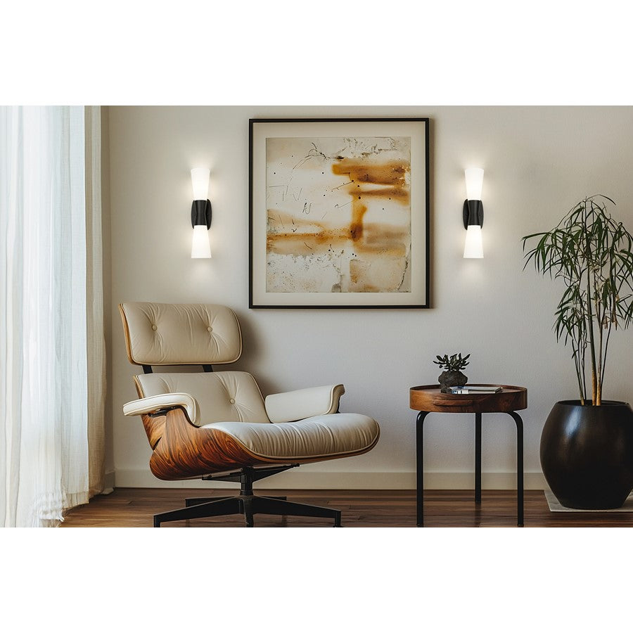 Z-Lite Emrys 2 Light 18" Wall Sconce, Matte Black/White Opal