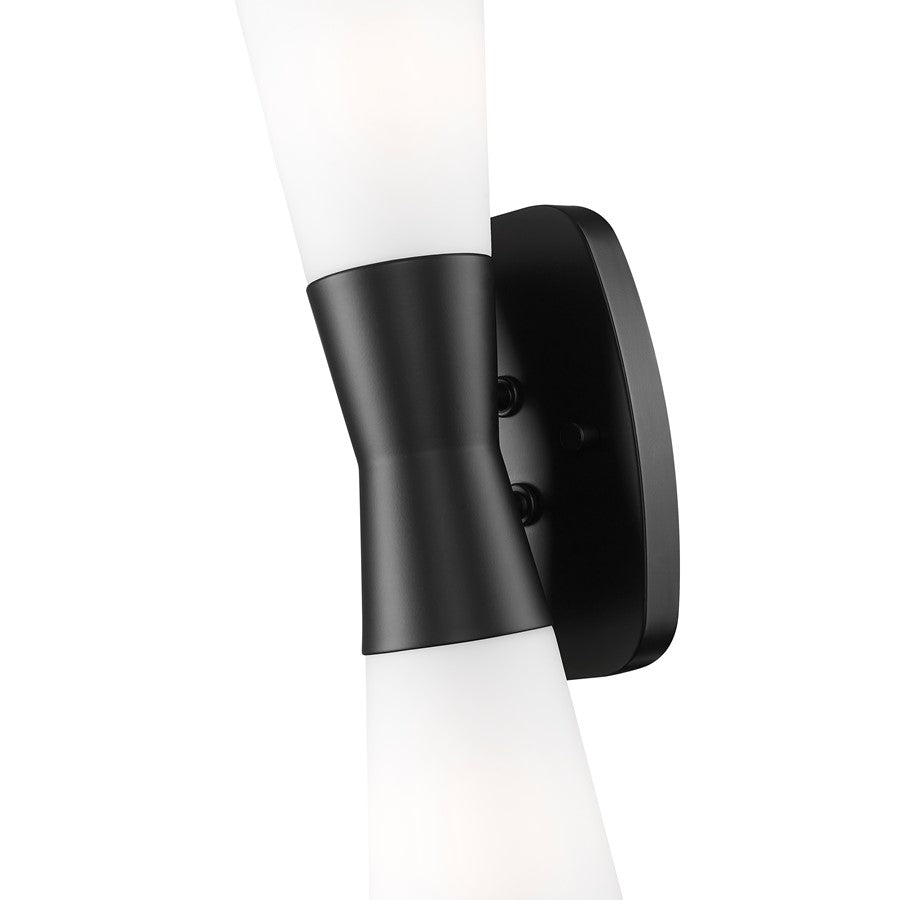 Z-Lite Emrys 2 Light 18" Wall Sconce, Matte Black/White Opal
