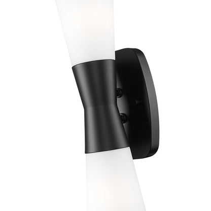 Z-Lite Emrys 2 Light 18" Wall Sconce, Matte Black/White Opal
