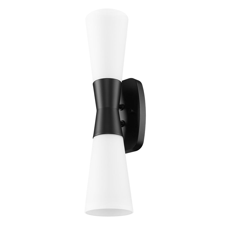 Z-Lite Emrys 2 Light 18" Wall Sconce, Matte Black/White Opal