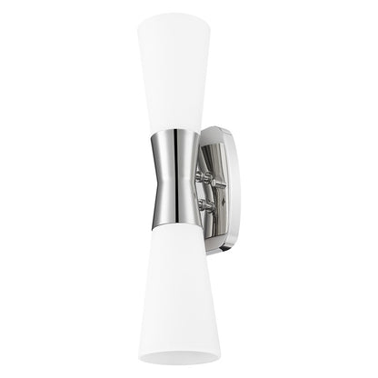 Z-Lite Emrys 2 Light 18" Wall Sconce, Polished Nickel/White Opal
