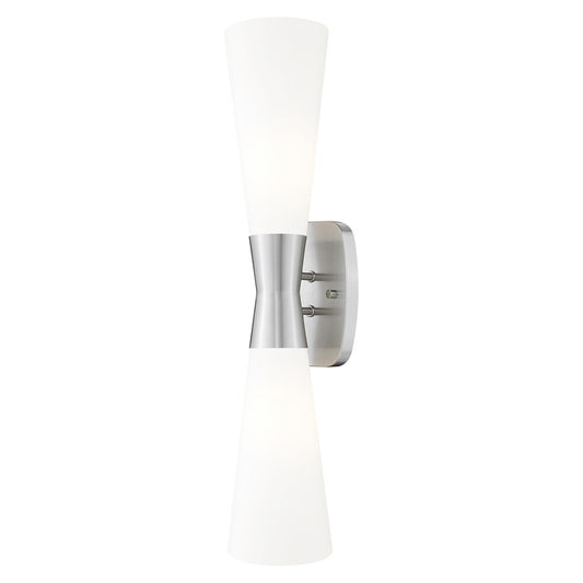 Z-Lite Emrys 2 Light 24" Wall Sconce, Brushed Nickel/White Opal - 4504-2SL-BN