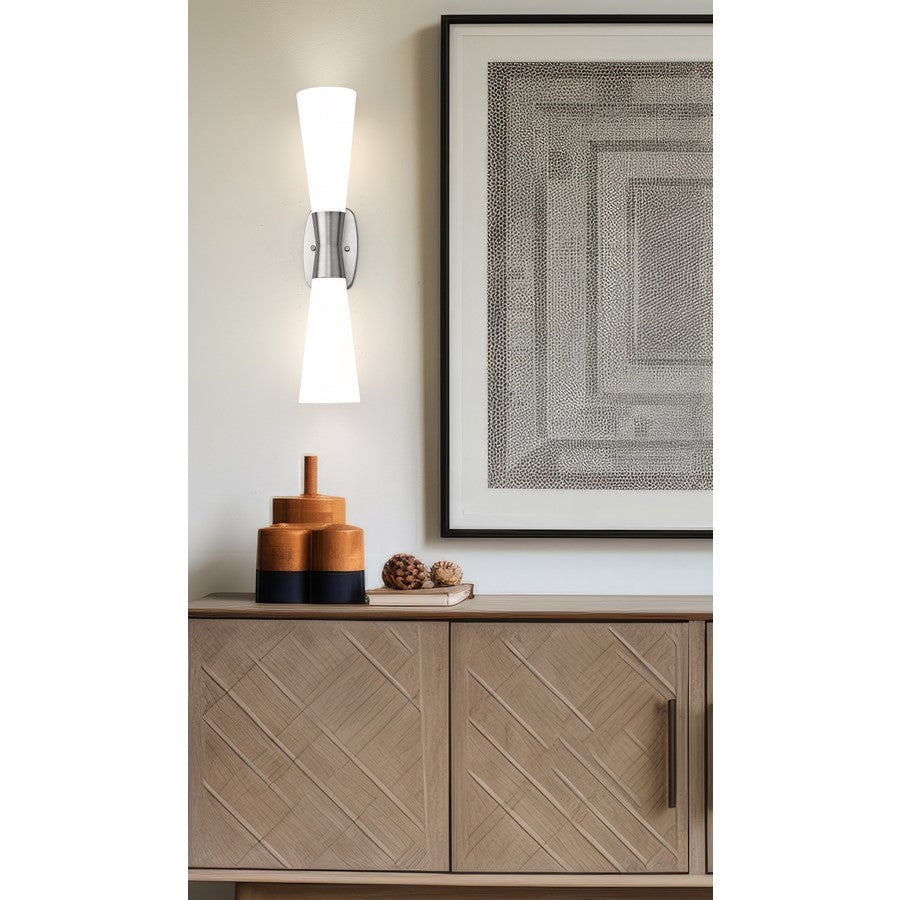 Z-Lite Emrys 2 Light 24" Wall Sconce, Brushed Nickel/White Opal