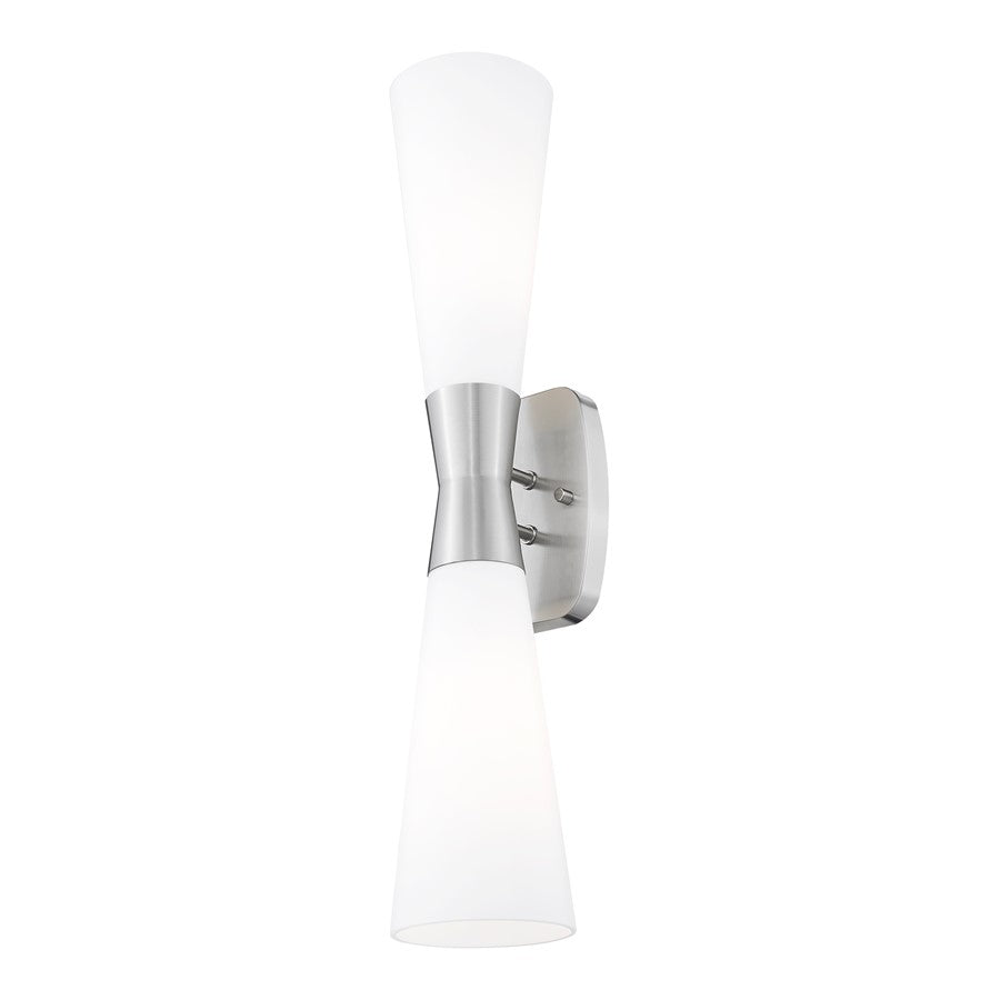 Z-Lite Emrys 2 Light 24" Wall Sconce, Brushed Nickel/White Opal