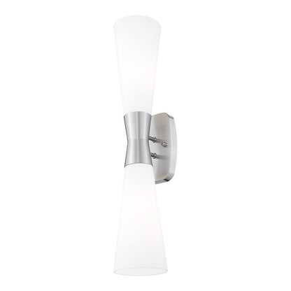 Z-Lite Emrys 2 Light 24" Wall Sconce, Brushed Nickel/White Opal