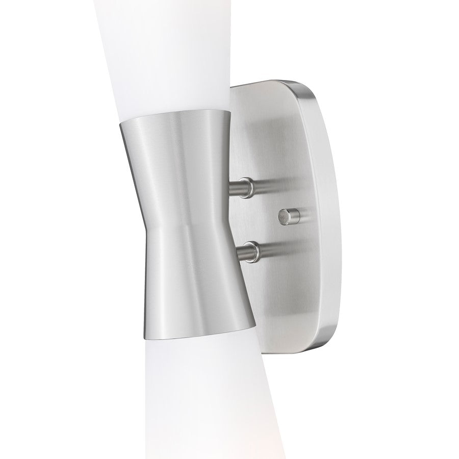 Z-Lite Emrys 2 Light 24" Wall Sconce, Brushed Nickel/White Opal