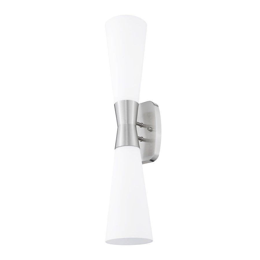 Z-Lite Emrys 2 Light 24" Wall Sconce, Brushed Nickel/White Opal