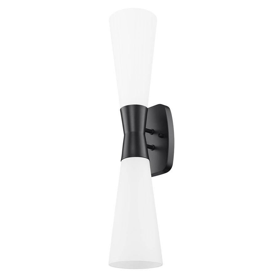 Z-Lite Emrys 2 Light 24" Wall Sconce, Matte Black/White Opal