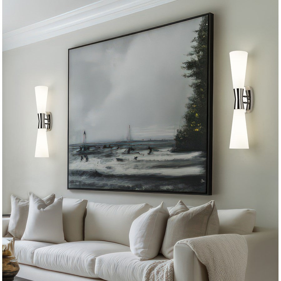 Z-Lite Emrys 2 Light 24" Wall Sconce, Polished Nickel/White Opal