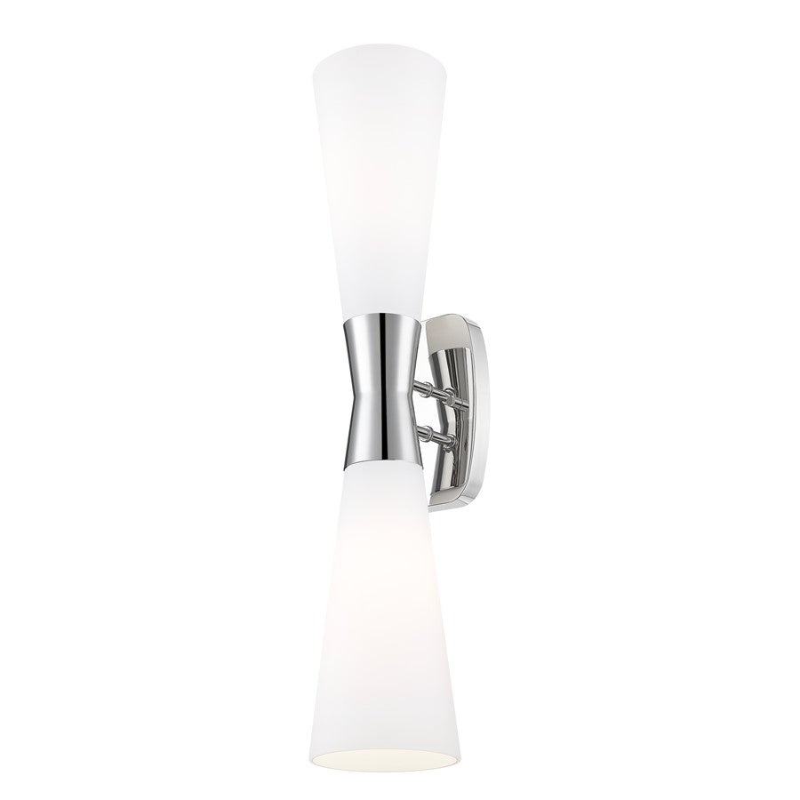 Z-Lite Emrys 2 Light 24" Wall Sconce, Polished Nickel/White Opal