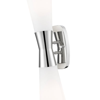 Z-Lite Emrys 2 Light 24" Wall Sconce, Polished Nickel/White Opal