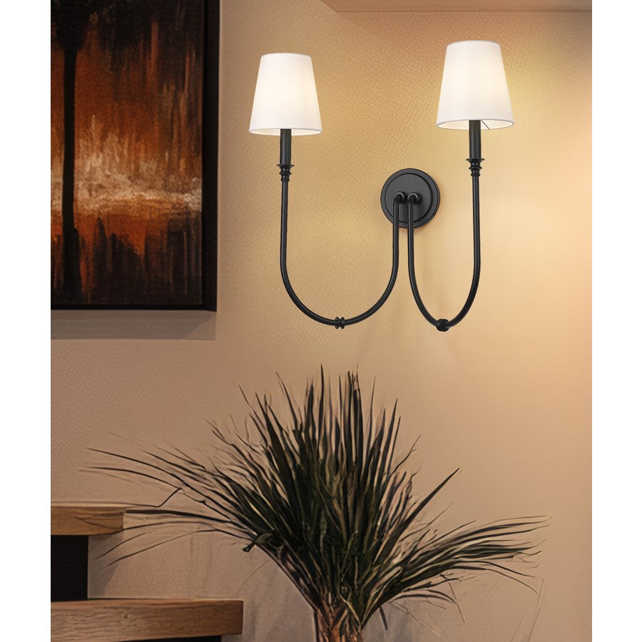 Z-Lite Jisele 2 Light Wall Sconce, Matte Black/White