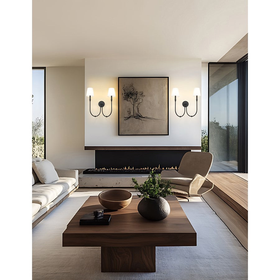 Z-Lite Jisele 2 Light Wall Sconce, Matte Black/White