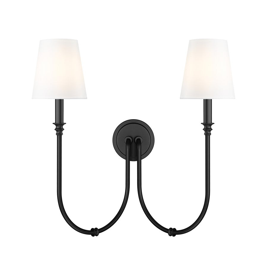 Z-Lite Jisele 2 Light Wall Sconce, Matte Black/White
