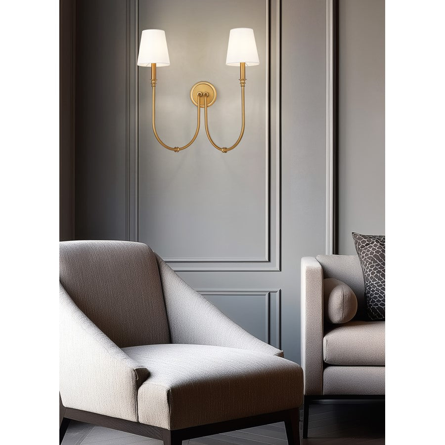 Z-Lite Jisele 2 Light Wall Sconce, Rubbed Brass/White