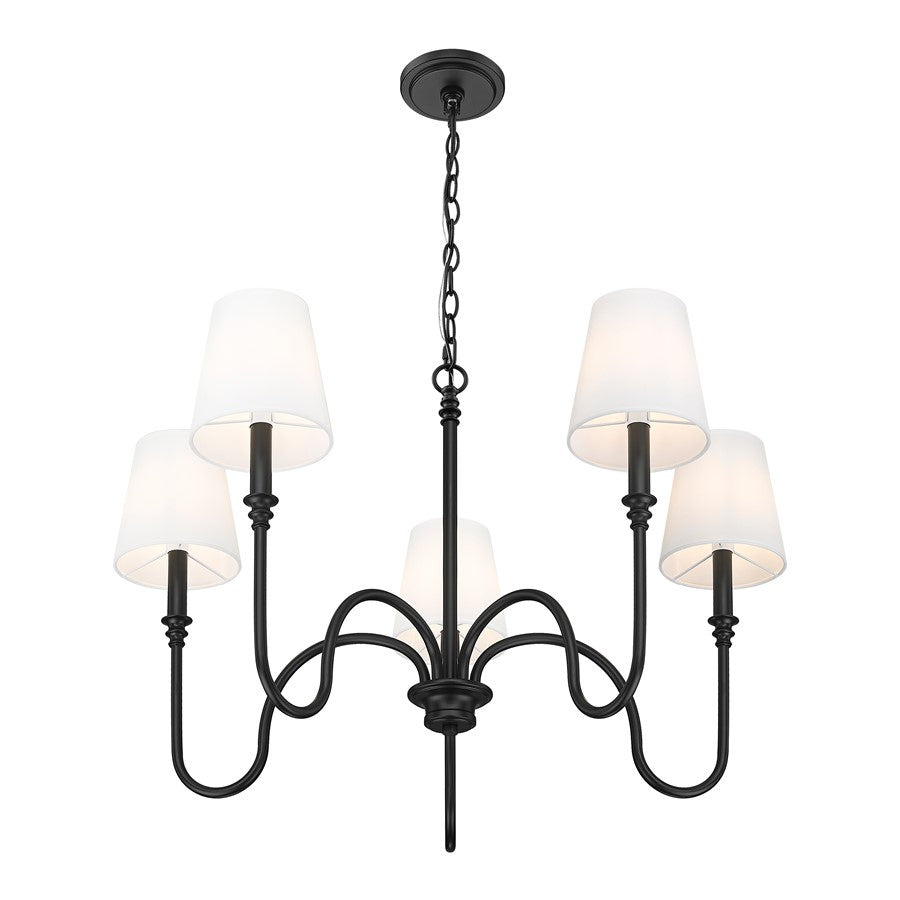 Z-Lite Jisele 5 Light Chandelier, Matte Black/White