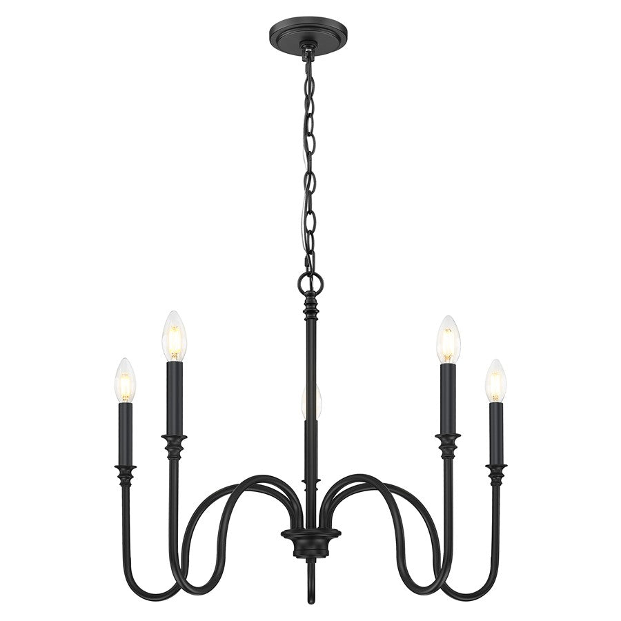 Z-Lite Jisele 5 Light Chandelier, Matte Black/White