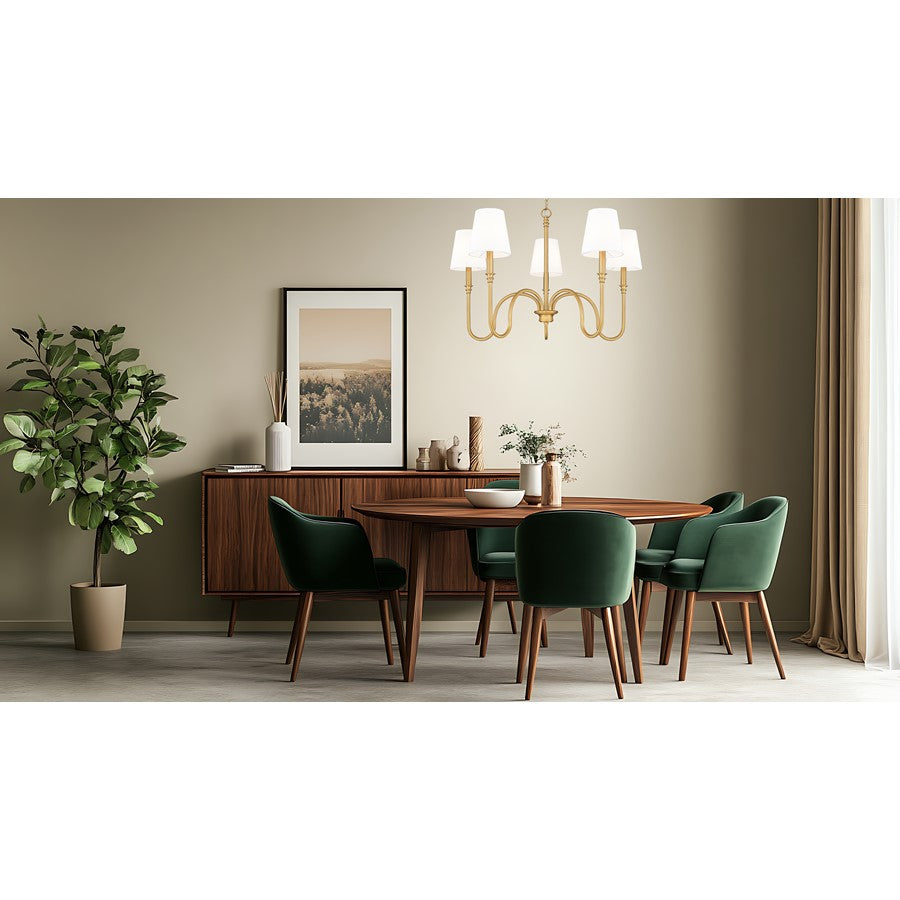 Z-Lite Jisele 5 Light Chandelier, Rubbed Brass/White