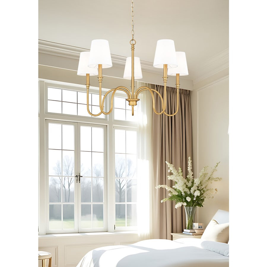 Z-Lite Jisele 5 Light Chandelier, Rubbed Brass/White