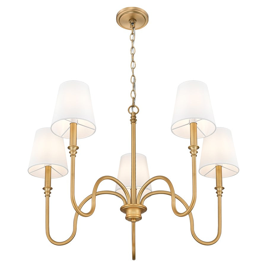 Z-Lite Jisele 5 Light Chandelier, Rubbed Brass/White