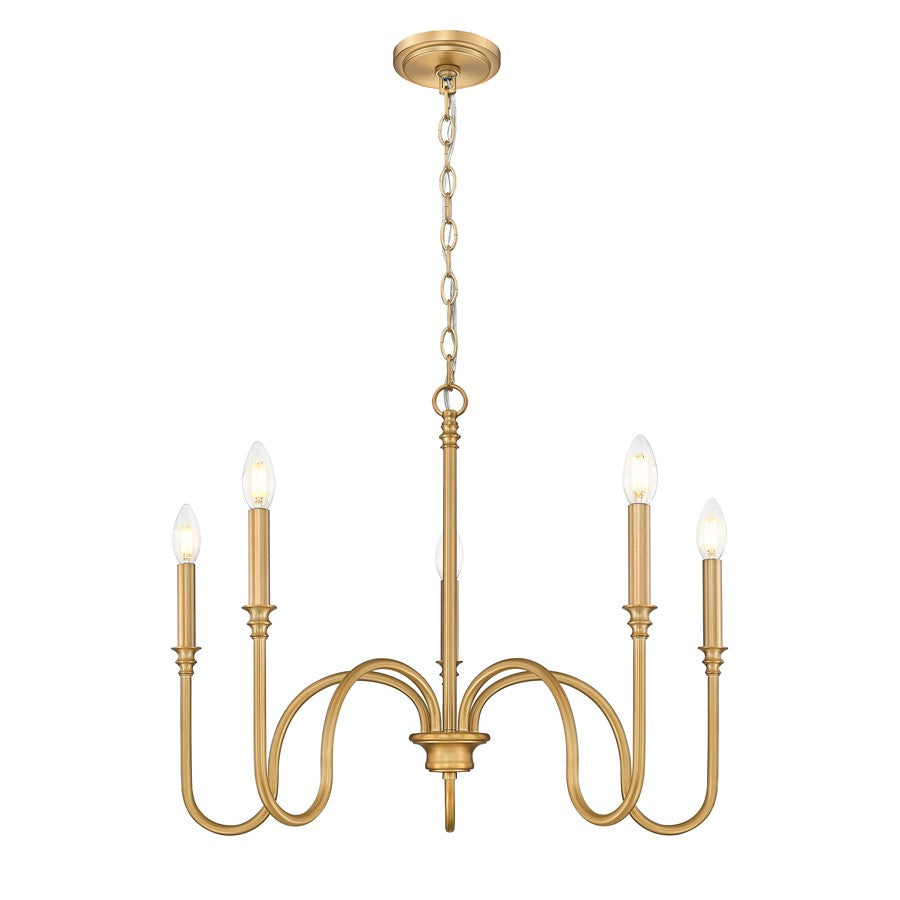 Z-Lite Jisele 5 Light Chandelier, Rubbed Brass/White