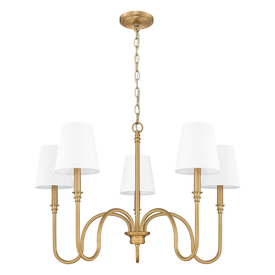 Z-Lite Jisele 5 Light Chandelier, Rubbed Brass/White