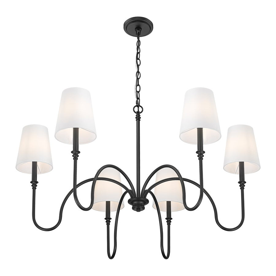 Z-Lite Jisele 6 Light Chandelier, Matte Black/White