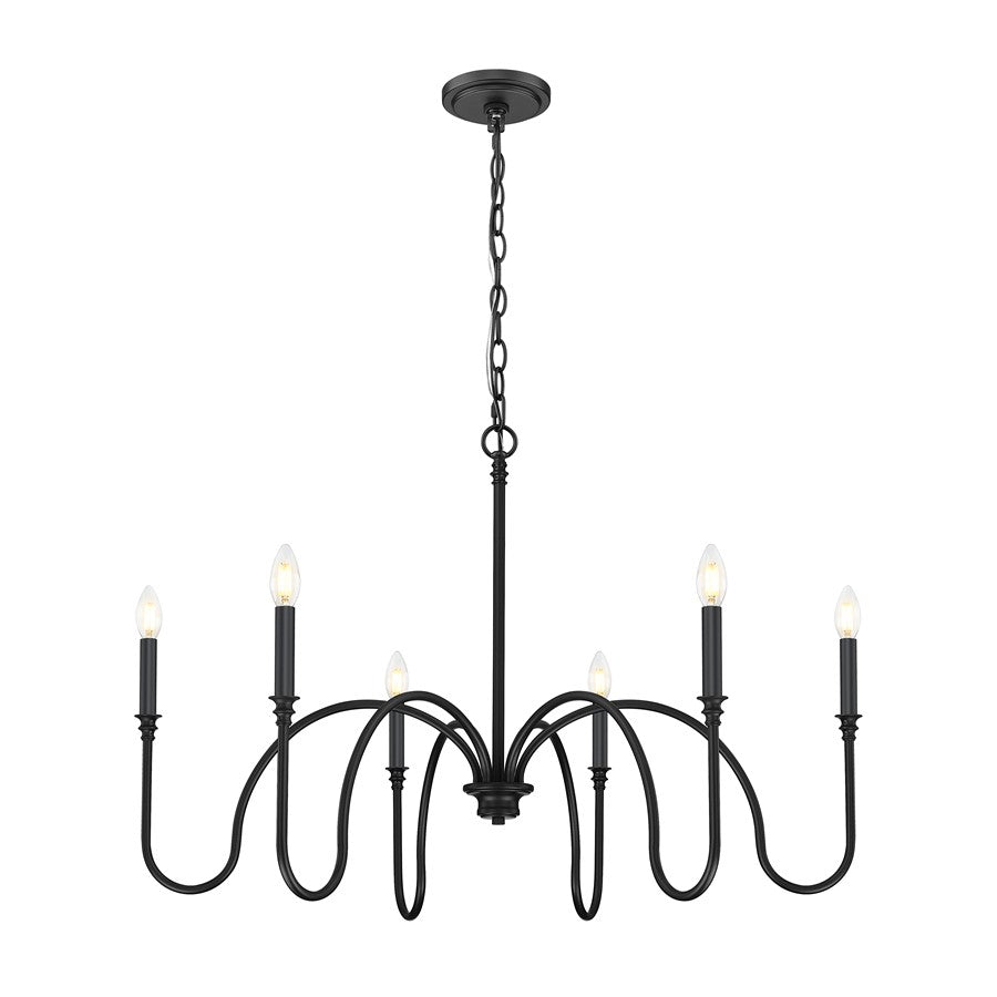 Z-Lite Jisele 6 Light Chandelier, Matte Black/White