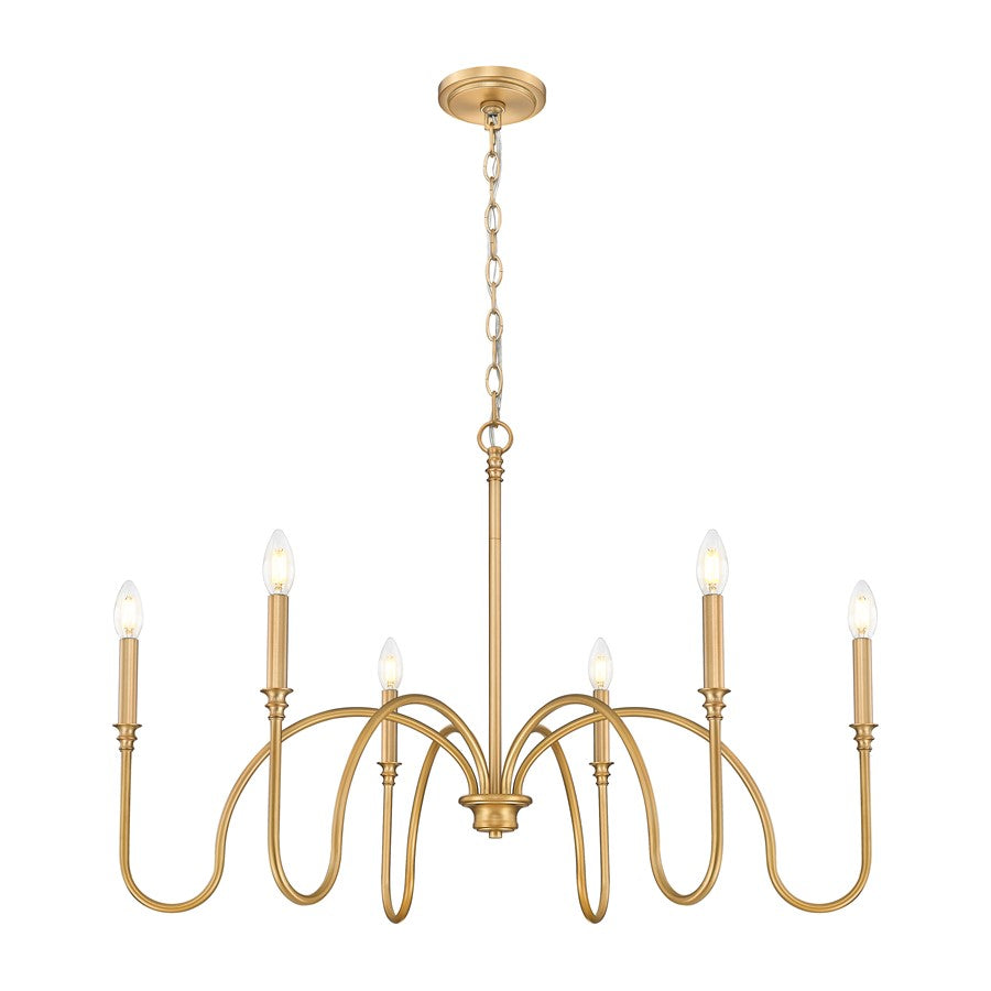 Z-Lite Jisele 6 Light Chandelier, Rubbed Brass/White
