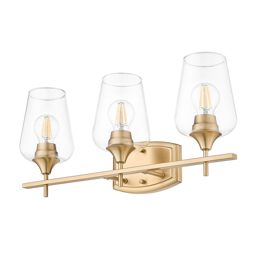 Z-Lite Joliet 3 Light Vanity, Burnished Brass/Clear