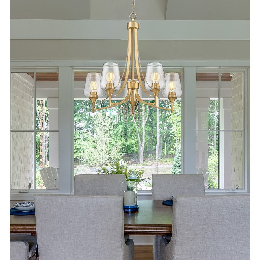 Z-Lite Joliet 5 Light Chandelier, Burnished Brass/Clear