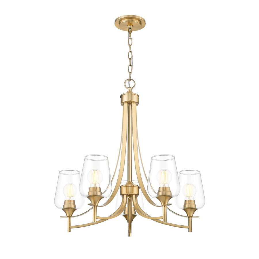 Z-Lite Joliet 5 Light Chandelier, Burnished Brass/Clear